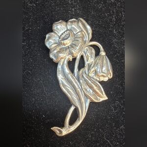 Large Modernist 925 Sterling Silver Flower Brooch